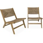 Lot de 2 fauteuils relax de jardin en bois et r�sine effet paille. int�rieur / ext�rieur