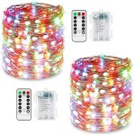 Lot de 2 guirlandes lumineuses led 10 m 100 8 modes �clairage ext�rieur fil de cuivre � piles etanche ...