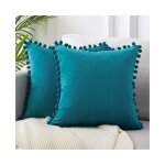 Lot de 2 housse coussin 45x45 bleu canard canape decoratif housse de coussin velours doux decoration ...