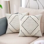 Lot de 2 housse coussin 45x45cm, coussin decoratif boheme taie d'oreiller carr�e tiss�e moderne pour ...