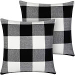 Lot de 2 housses de coussin � carreaux de buffle, taie d'oreiller carr�e en polyester noir et blanc pour ...