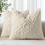 Lot de 2 housses de coussin d�coratives d'automne 45 x 45 cm en fausse fourrure beige unie, housses de ...