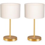 Lot de 2 lampes de table waimea h24cm m�tal or et tissu blanc blanc cr�me