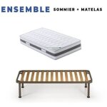 Lot de 2 matelas 90x200 x 23 cm + 2 sommiers + pieds + 2 oreillers m�moire + 2 prot�ges matelas offerts ...