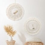 Lot de 2 miroir mural macram� rond miroir muraux avec frange suspendu miroir pendentif art ornement boho ...