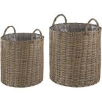 Lot de 2 paniers cache - pots à plantes en rotin pe beige sable idéales pour balcon terrasse et salon ... Lot de 2 paniers cache - pots à plantes en rotin pe beige sable idéales pour balcon terrasse et salon ...