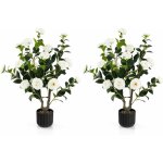 Lot de 2 plantes artificielles 95 cm, camlia artificiel en pot en ciment, 24 fleurs et 186 feuilles, ...
