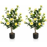 Lot de 2 plantes artificielles 95 cm, camlia artificiel en pot en ciment, 24 fleurs et 186 feuilles, ...