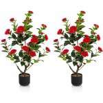 Lot de 2 plantes artificielles 95 cm, camlia artificiel en pot en ciment, 24 fleurs et 186 feuilles, ...