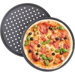 Lot de 2 plaques � pizza, rondes, perfor�es, antiadh�sives, pizza & tarte flamb�e, acier carbone, plaque ...