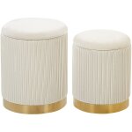Beliani - lot 2 poufs coffres de rangement en velours blanc avec base en acier dor� parfaits pour chambre ...