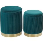 Beliani - lot 2 poufs coffres de rangement en velours bleu vert avec base en acier dor parfaits pour ...