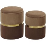Lot 2 poufs coffres de rangement en velours marron avec ceinture en acier dor� id�als pour chambre ou ...