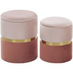 Beliani - lot 2 poufs coffres de rangement en velours rose avec ceinture en acier dor idals pour chambre ...