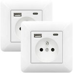 Lot de 2 prise murale 16a avec usb et type c ? prise �lectrique encastrable 5v / 2. 1a pour smartphone ...