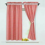 Lot de 2 rideaux occultantsavec 2 embrasses style maison de campagne, polyester, rouge, bxh 80x120cm