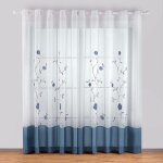 Lot de 2 rideaux à oeillets voilages broderie floral pour chambre cuisine salon, 140cmx145cm, bleu - ... Lot de 2 rideaux à oeillets voilages broderie floral pour chambre cuisine salon, 140cmx145cm, bleu - ...