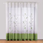 Lot de 2 rideaux  oeillets voilages broderie floral pour chambre cuisine salon, 140cmx175cm, vert - ...