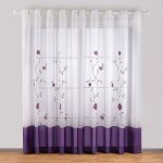 Lot de 2 rideaux à oeillets voilages broderie floral pour chambre cuisine salon, 140cmx225cm, violet ... Lot de 2 rideaux à oeillets voilages broderie floral pour chambre cuisine salon, 140cmx225cm, violet ...