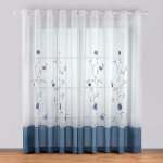 Lot de 2 rideaux à oeillets voilages broderie floral pour chambre cuisine salon, 140cmx245cm, bleu - ... Lot de 2 rideaux à oeillets voilages broderie floral pour chambre cuisine salon, 140cmx245cm, bleu - ...