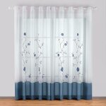 Lot de 2 rideaux  oeillets voilages broderie floral pour chambre cuisine salon (2 panneaux (largeur ...