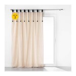 Lot de 2 rideaux � passants en polycoton 140 x 240 cm + pompons filine naturel