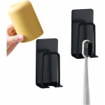 Lot de 2 supports de brosse  dents 2 en 1 (noir), fixation murale sans perage gobelet support de brosse ...