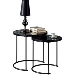 Idimex - lot de 2 tables d'appoint gigognes leyre, plateau rond en verre noir et cadre en mtal noir