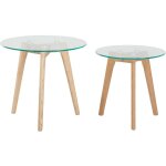 Beliani - lot de 2 tables d'appoint rondes en verre tremp solide et bois clair missouri