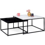 Idmarket ? lot de 2 tables basses gigognes carr�es 60 / 70 ? effet marbre noir ? pieds en m�tal ? design ...