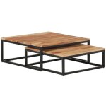 Lot de 2 tables basses gigognes , tables d'appoint , tables de caf� , table de salon bois d'acacia massif ...