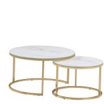 Homy france - lot de 2 tables basses gigogne arto gold pleateau verre effet marbre blanc