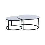 Homy france - lot de 2 tables basses gigogne arto m�tal noir et plateau blanc ultra
