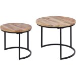 Lot de 2 tables basses gigognes en bois de manguier clair et m�tal noir finition laqu�e claton