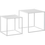 Lot de 2 tables basses gigognes - homcom - modulables, encastrable - en acier - style industriel - blanc ...