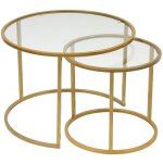 Lot de 2 tables basses gigognes manta verre tremp� transparent et m�tal or
