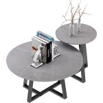 Unho - lot de 2 table basse gigogne marbre en pierre frittée salon table basse ronde moderne gris combinaison ... Unho - lot de 2 table basse gigogne marbre en pierre frittée salon table basse ronde moderne gris combinaison ...