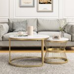Dans les nuages - lot de 2 table basses gigogne rondes, 70 cm - avec tagres, brillant plateau en bois ...
