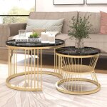 Dans les nuages ? lot de 2 tables basses gigognes rondes 70 cm ? plateau brillant en bois effet marbre ...