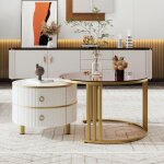 Lot de 2 table basse gigogne ronde, 70x50 cm - avec plateau en verre brun, 2 tiroirs, design moderne ...