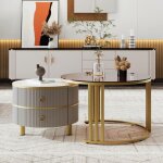 Lot de 2 table basse gigogne ronde, 70x50 cm - avec plateau en verre brun, 2 tiroirs, design moderne ... Lot de 2 table basse gigogne ronde, 70x50 cm - avec plateau en verre brun, 2 tiroirs, design moderne ...