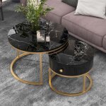 Lot de 2 table basse gigogne ronde avec un tiroir, table basse gigogne noire haute brillance, 70 x 70 ... Lot de 2 table basse gigogne ronde avec un tiroir, table basse gigogne noire haute brillance, 70 x 70 ...