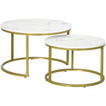 Homcom - lot de 2 tables basses gigognes rondes style art déco - acier doré panneaux aspect marbre blanc ... Homcom - lot de 2 tables basses gigognes rondes style art déco - acier doré panneaux aspect marbre blanc ...