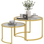 Homcom - lot de 2 tables basses gigognes rondes style art d�co - acier dor� verre tremp� 5 mm