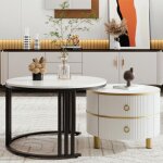 Modernluxe - lot de 2 tables basses gigognes avec 2 tiroirs - plateau à motif de marbre - noir & blanc ... Modernluxe - lot de 2 tables basses gigognes avec 2 tiroirs - plateau à motif de marbre - noir & blanc ...