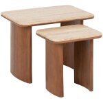 Atmosphera - lot de 2 tables basses jivan travertin bois l60 38cm cr�ateur d'int�rieur