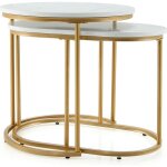 Goplus - lot de 2 tables basses rondes en faux marbre, tables d'appoint gigognes avec cadre en m�tal ...