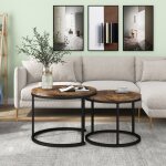 Lot de 2 tables basses rondes pour salon. table d'appoint moderne. 71 x 71 x 50 cm. marron
