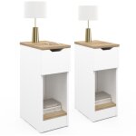 Idmarket ? lot de 2 tables de chevet 1 tiroir ? niche ouverte ? bois blanc et h�tre ? dimensions 20x30x50cm ...