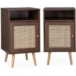 Lot de 2 tables de chevet en cannage - bohème - 40x39x70cm couleur bois foncé - 2 niveaux - 1 portes ... Lot de 2 tables de chevet en cannage - bohème - 40x39x70cm couleur bois foncé - 2 niveaux - 1 portes ...